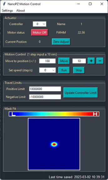 Motion control software window